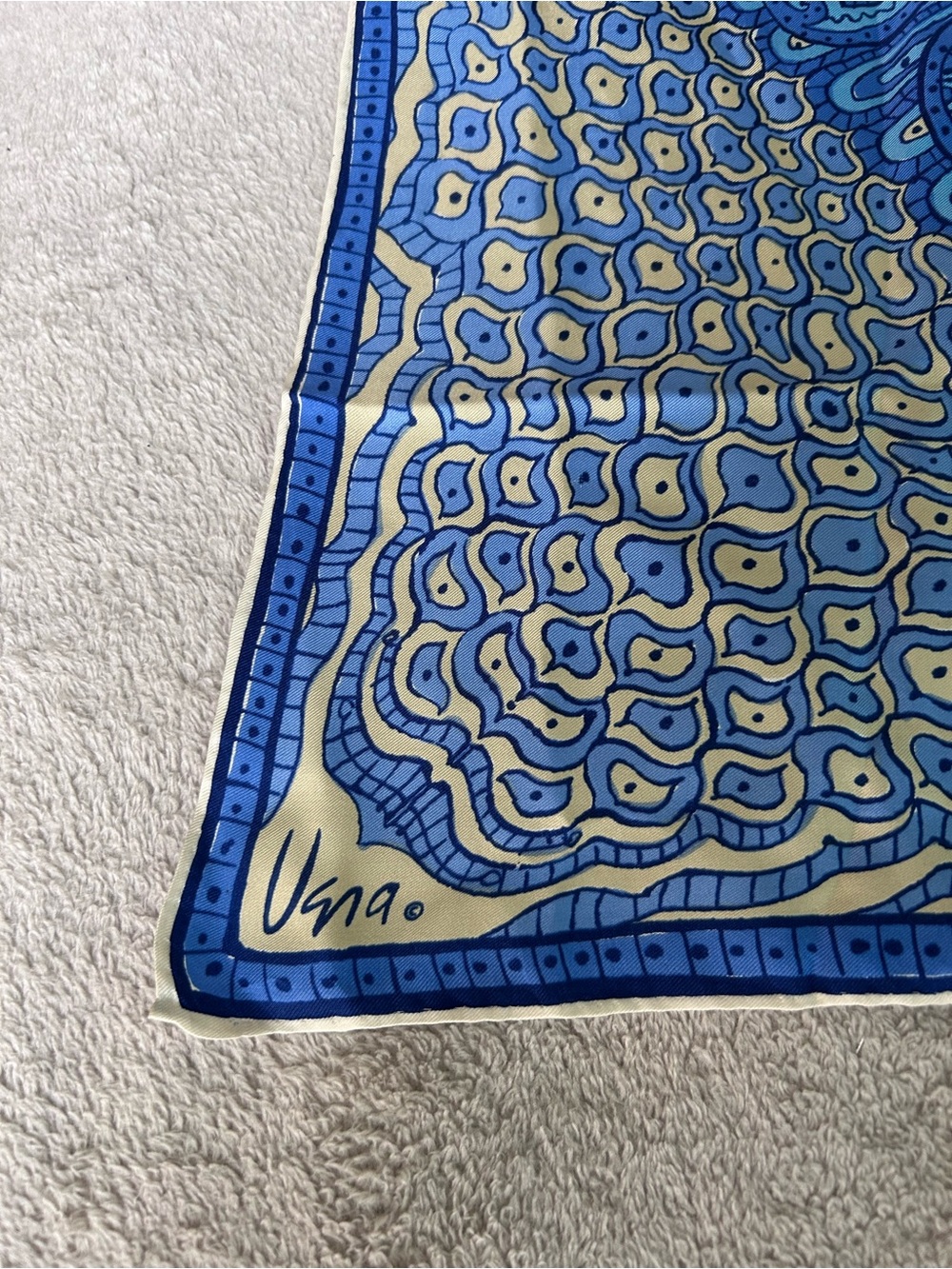 Vera Blue and Cream Patterned Silk Scarf
